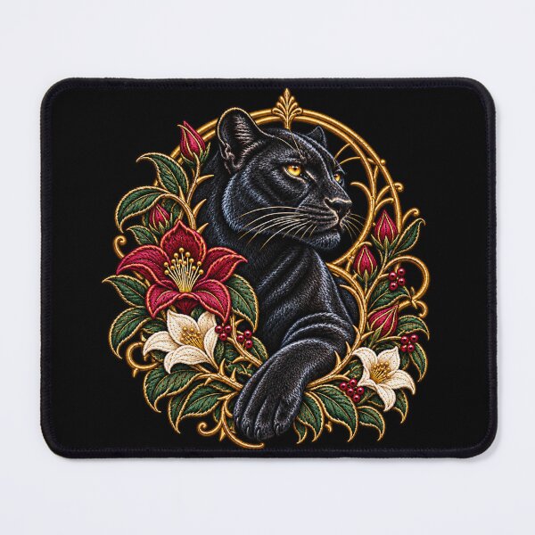 Item preview, Black Panther Embroidery – Luxury Botanical Art Nouveau Wildlife Crest designed and sold by Emoji Emblems.