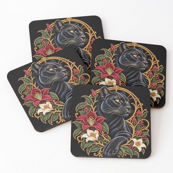 Item preview, Black Panther Embroidery – Luxury Botanical Art Nouveau Wildlife Crest designed and sold by Emoji Emblems.