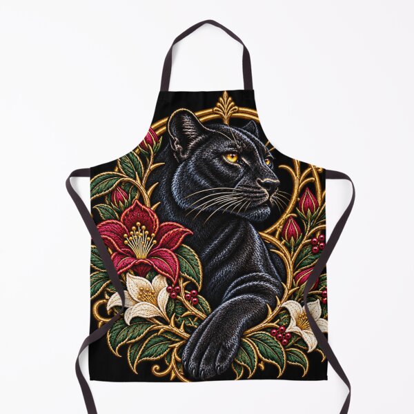 Item preview, Black Panther Embroidery – Luxury Botanical Art Nouveau Wildlife Crest designed and sold by Emoji Emblems.