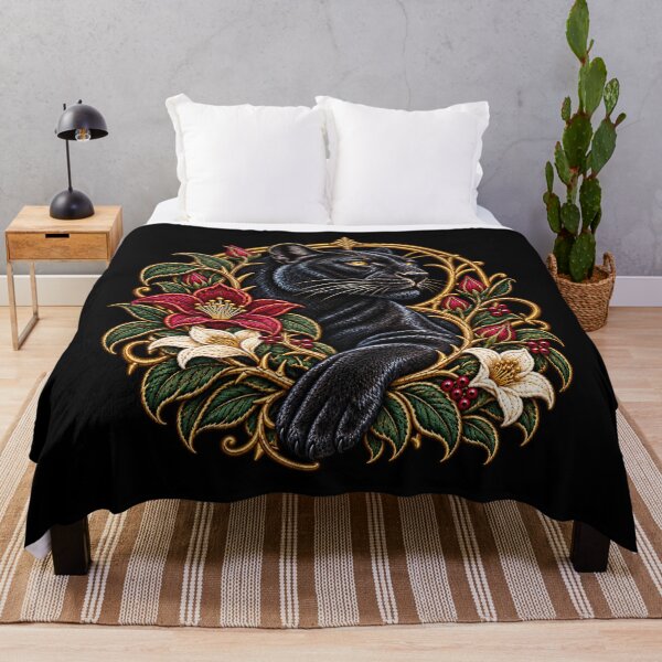 Item preview, Black Panther Embroidery – Luxury Botanical Art Nouveau Wildlife Crest designed and sold by Emoji Emblems.