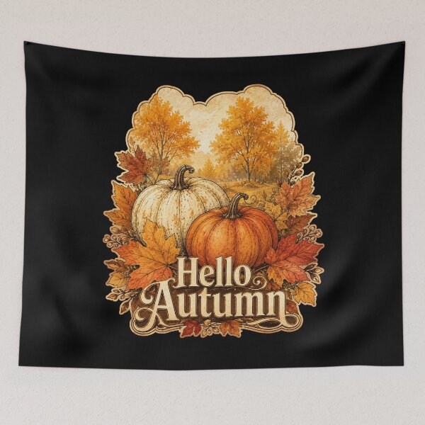 Item preview, Hello Autumn Vintage Botanical Pumpkin Maple Leaves Aesthetic designed and sold by BeardWave.