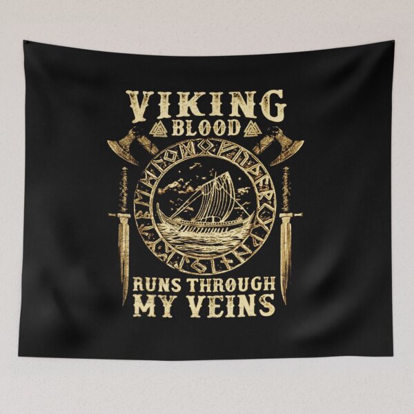 Item preview, Viking Blood Runs Through My Veins Norse Rune Longship Art designed and sold by mikosap.