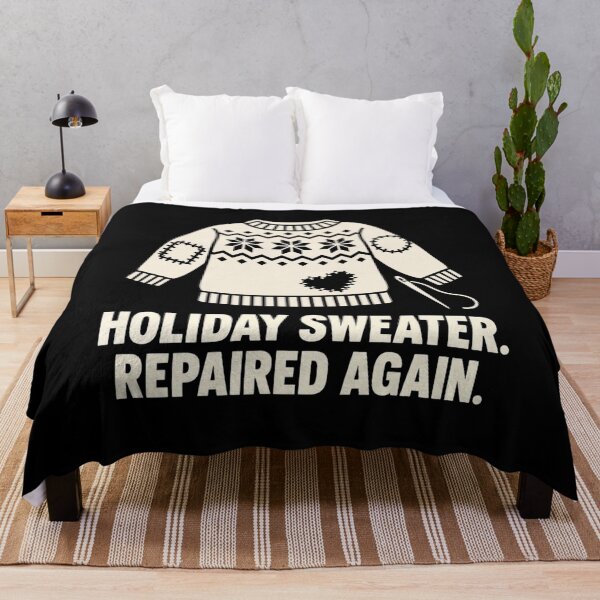 Item preview, Holiday Sweater Repaired Again Visible Mending Humor designed and sold by DreamLayerStudio.