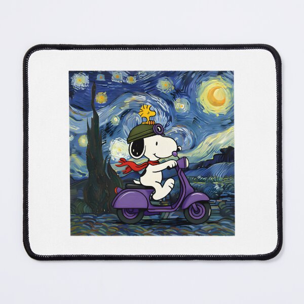 Item preview, Snoopy Riding a Scooter Under a Starry Night Sky Illustration designed and sold by GladiuSeSport.