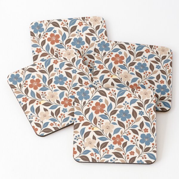 Item preview, Retro Blue Rust Botanical Floral Pattern designed and sold by Glottopia.