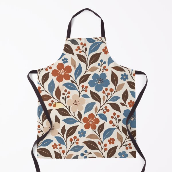 Item preview, Retro Blue Rust Botanical Floral Pattern designed and sold by Glottopia.