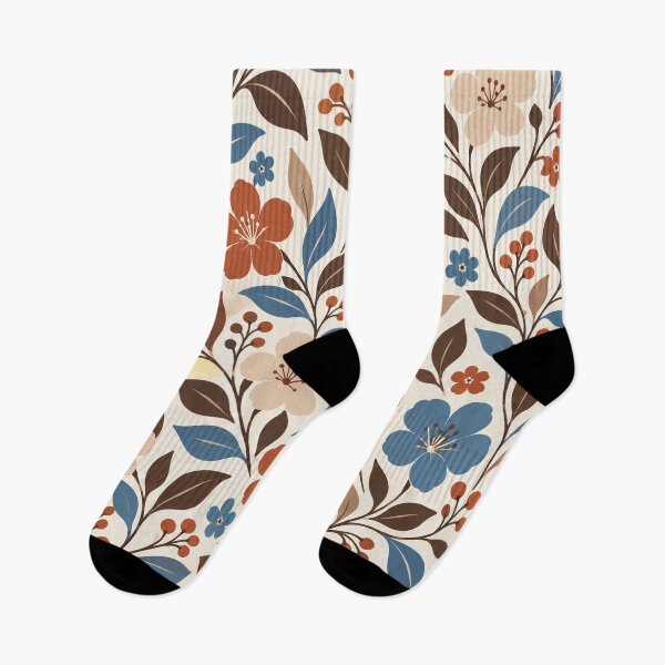 Item preview, Retro Blue Rust Botanical Floral Pattern designed and sold by Glottopia.