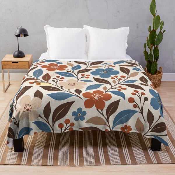 Item preview, Retro Blue Rust Botanical Floral Pattern designed and sold by Glottopia.