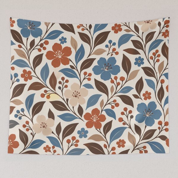 Item preview, Retro Blue Rust Botanical Floral Pattern designed and sold by Glottopia.