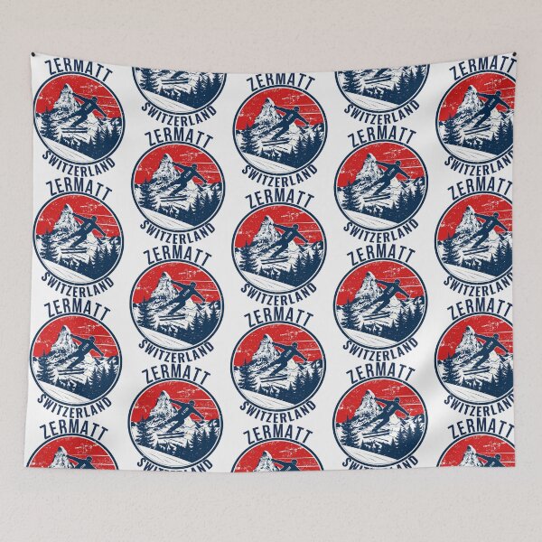 Item preview, Zermatt Switzerland Matterhorn Retro Skier Badge Print designed and sold by sailtonfg.