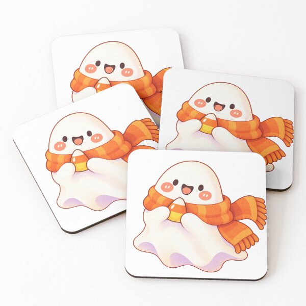 Item preview, Cute kawaii ghost with scarf and candy corn designed and sold by LongIslandDesgn.