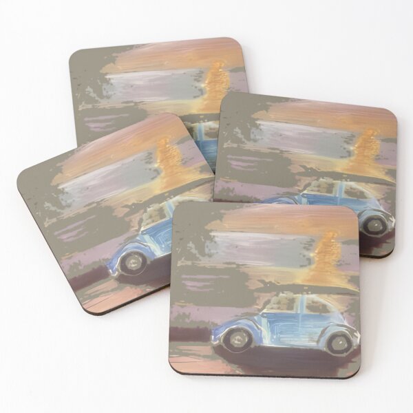 Item preview, Vintage Blue Car Sunset Drive Painting designed and sold by ImpressionLab.