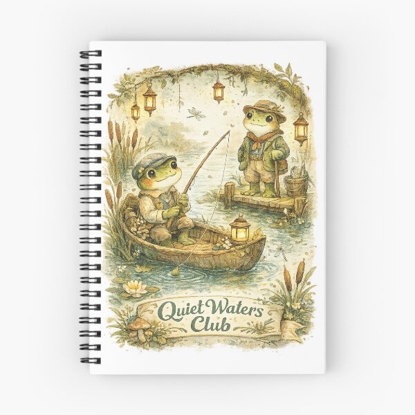 Item preview, Quiet Waters Club Cottagecore Frog Fishing Woodland Storybook Art Design designed and sold by inkoutninja.