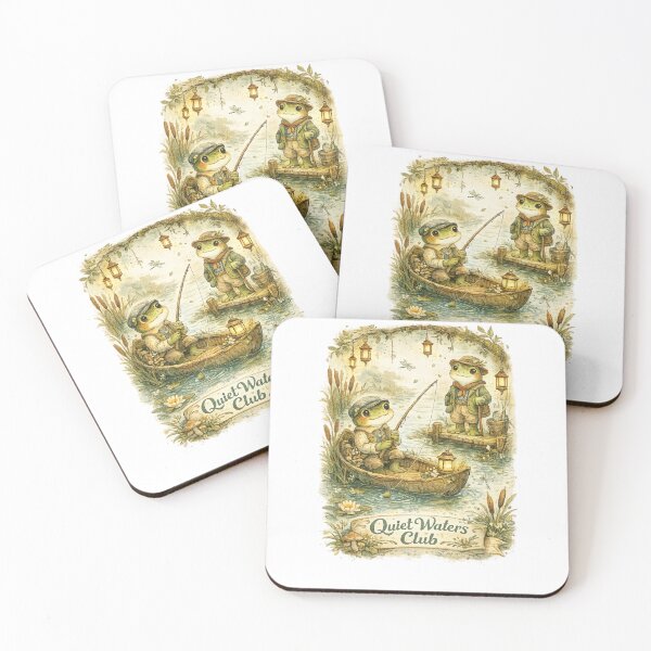 Item preview, Quiet Waters Club Cottagecore Frog Fishing Woodland Storybook Art Design designed and sold by inkoutninja.
