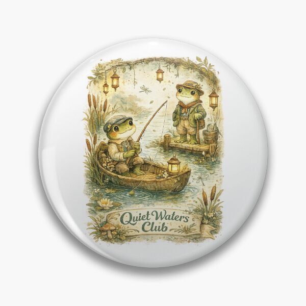 Item preview, Quiet Waters Club Cottagecore Frog Fishing Woodland Storybook Art Design designed and sold by inkoutninja.