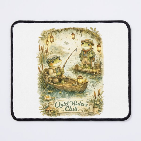 Item preview, Quiet Waters Club Cottagecore Frog Fishing Woodland Storybook Art Design designed and sold by inkoutninja.