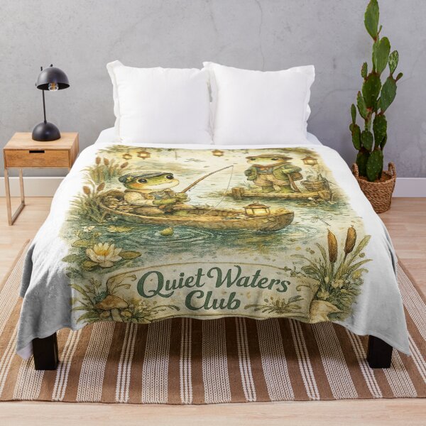 Item preview, Quiet Waters Club Cottagecore Frog Fishing Woodland Storybook Art Design designed and sold by inkoutninja.