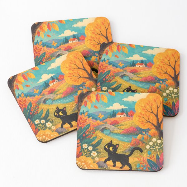 Item preview, Cozy Autumn Stroll: Cute Black Cat in Colorful Fall Landscape designed and sold by PurrfectHome.