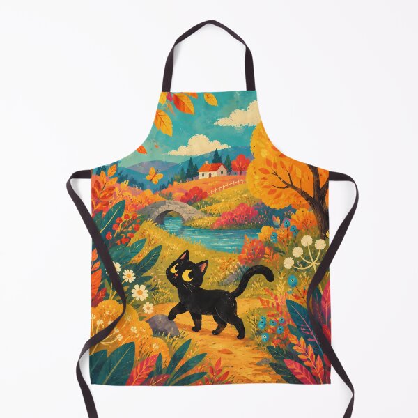 Item preview, Cozy Autumn Stroll: Cute Black Cat in Colorful Fall Landscape designed and sold by PurrfectHome.