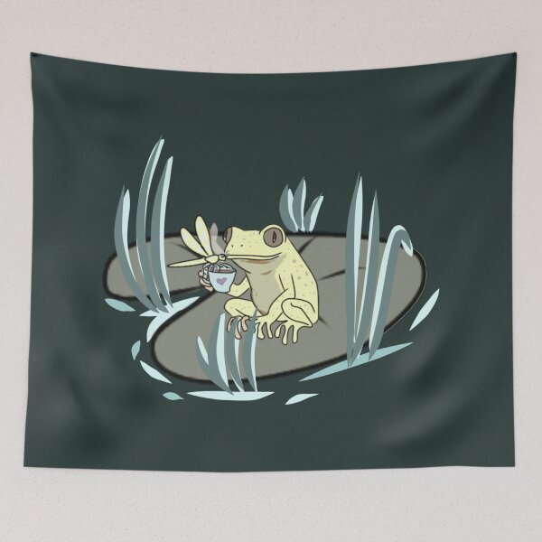 Item preview, Frog Drinking Coffee Cozy Cottagecore Aesthetic Illustration designed and sold by LeshanArt.