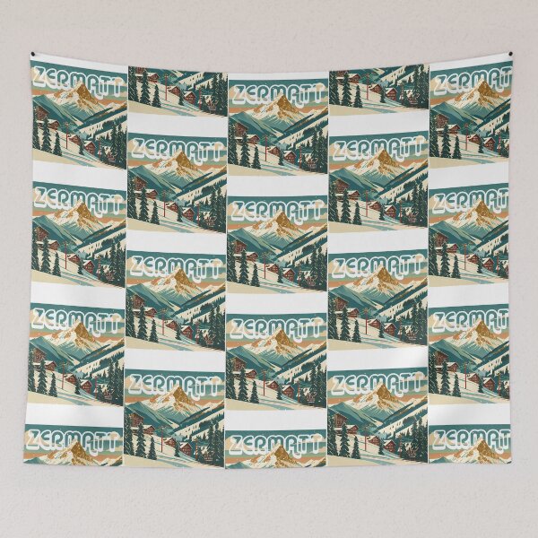 Item preview, Zermatt Valais Switzerland Ski Resort Vintage Style Artwork designed and sold by sailtonfg.