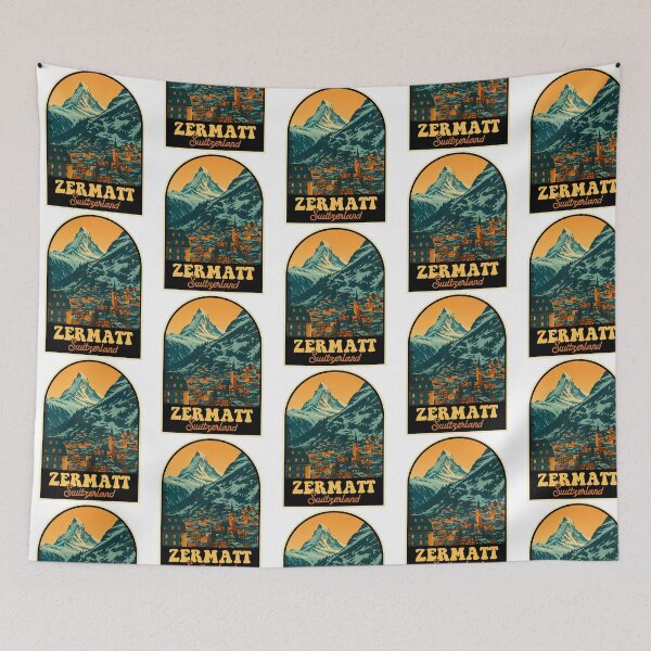Item preview, Zermatt Vintage Travel Poster  Matterhorn  Swiss Alpine Village Illustration designed and sold by sailtonfg.