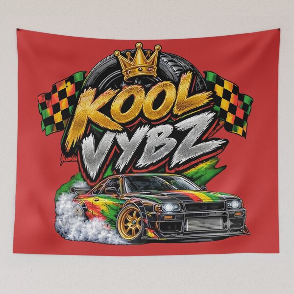Item preview, Kool Vybz: Reggae Drifting Car with Gold Crown and Checkered Flags designed and sold by digitalbob60.