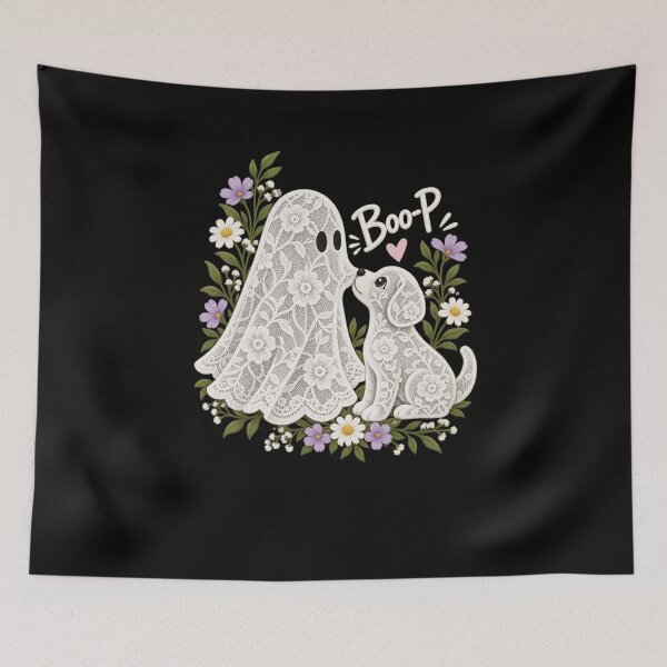 Item preview, Cute Lace Ghost and Puppy Boo-P Floral Spooky Dog Lover Design designed and sold by AnimeSH9.