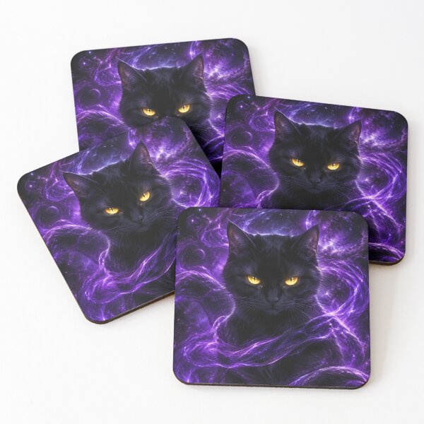 Item preview, Mystical Black Cat in Purple Cosmic Magic Energy designed and sold by PurrfectHome.