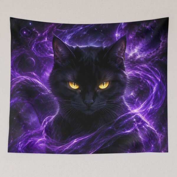 Item preview, Mystical Black Cat in Purple Cosmic Magic Energy designed and sold by PurrfectHome.