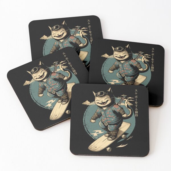 Item preview, Retro Japanese Samurai Cat Skateboarding Graphic designed and sold by RosalynnShacke.