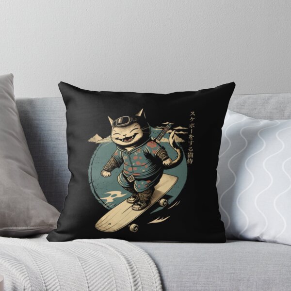 Item preview, Retro Japanese Samurai Cat Skateboarding Graphic designed and sold by RosalynnShacke.