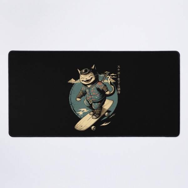 Item preview, Retro Japanese Samurai Cat Skateboarding Graphic designed and sold by RosalynnShacke.