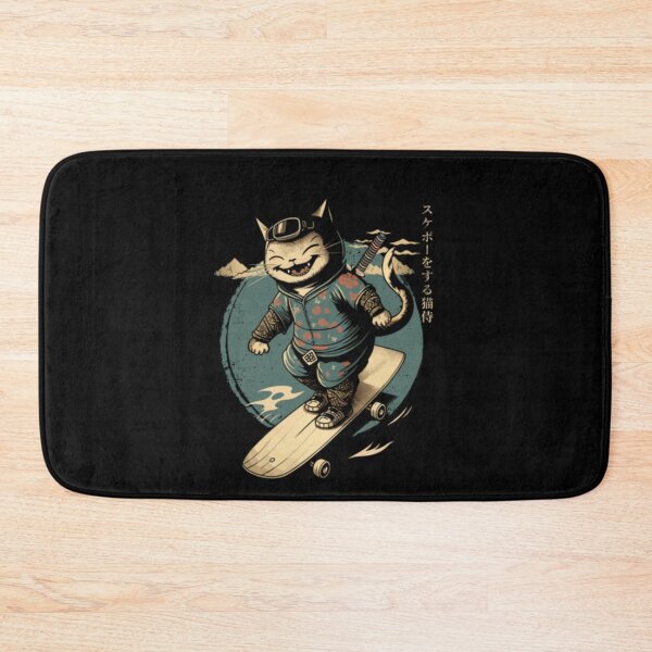 Item preview, Retro Japanese Samurai Cat Skateboarding Graphic designed and sold by RosalynnShacke.