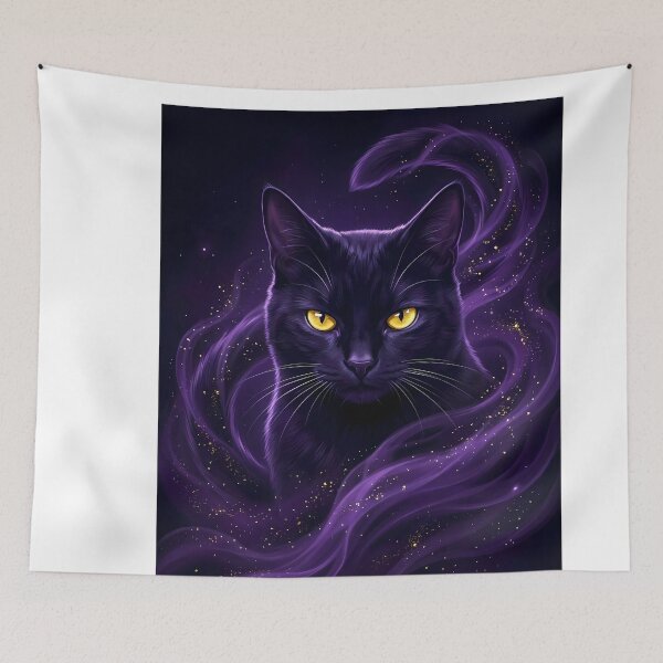 Item preview, Mystical Black Cat with Purple Magic Aura designed and sold by PurrfectHome.