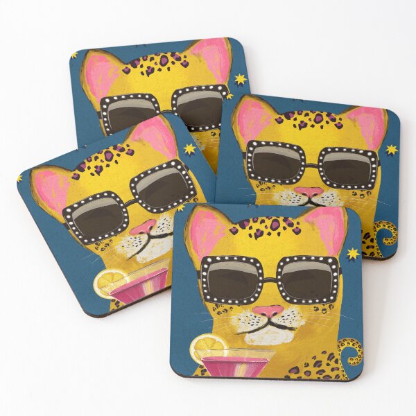 Item preview, Cool Leopard with Sunglasses Drinking Pink Cocktail designed and sold by DigiBlossom.