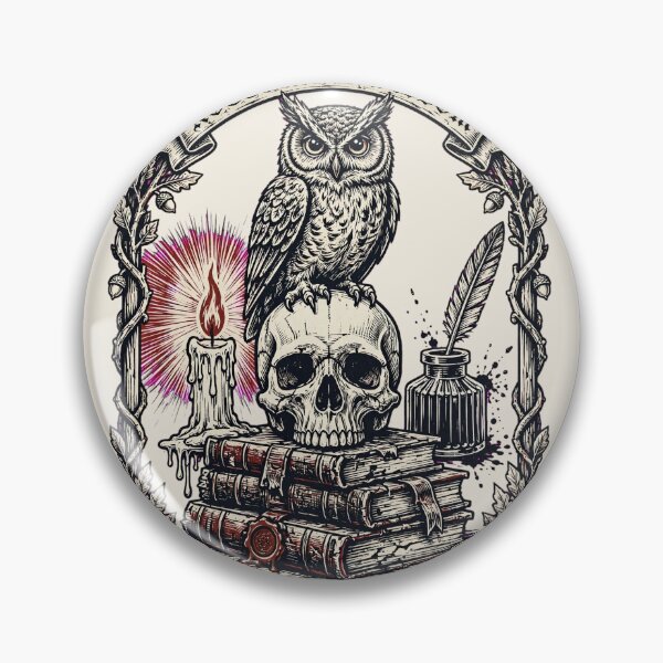 Item preview, NOCTURNAL WISDOM - Gothic Owl Skull Linocut Dark Academia designed and sold by Aisha Reda.