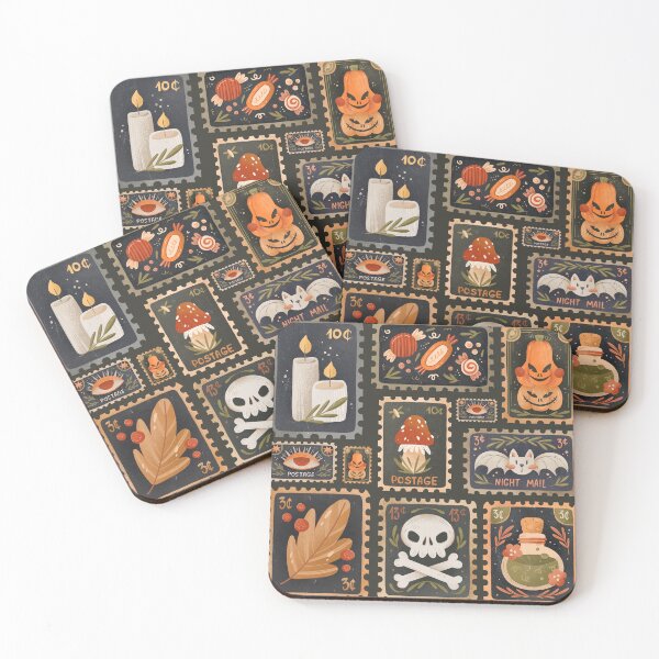 Item preview, Spooky & Cute Autumn Halloween Vintage Postage Stamps designed and sold by Violet-Forge.