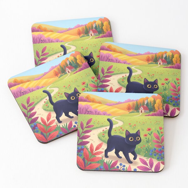 Item preview,  Whimsical Black Cat in Colorful Autumn Countryside designed and sold by PurrfectHome.