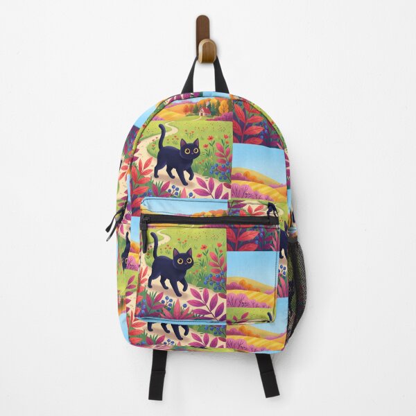 Item preview, Whimsical Black Cat in Colorful Autumn Countryside designed and sold by PurrfectHome.