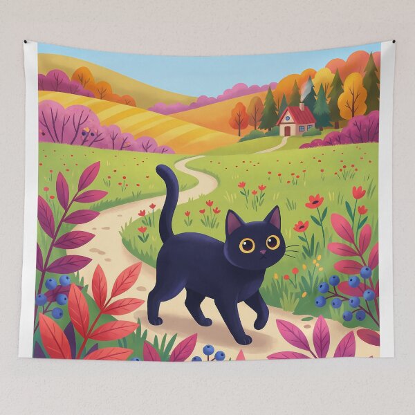 Item preview,  Whimsical Black Cat in Colorful Autumn Countryside designed and sold by PurrfectHome.