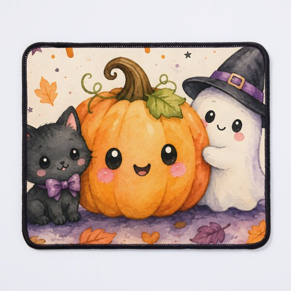 Item preview, Happy Haunting Pumpkin – Cute Kawaii Halloween Cat, Ghost & Bats designed and sold by blankTeeShirt.