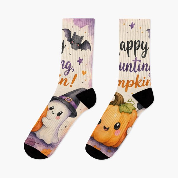 Item preview, Happy Haunting Pumpkin – Cute Kawaii Halloween Cat, Ghost & Bats designed and sold by blankTeeShirt.