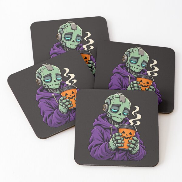 Item preview, Tired Cyber Zombie with Pumpkin Coffee – Halloween designed and sold by Thaivi Design.