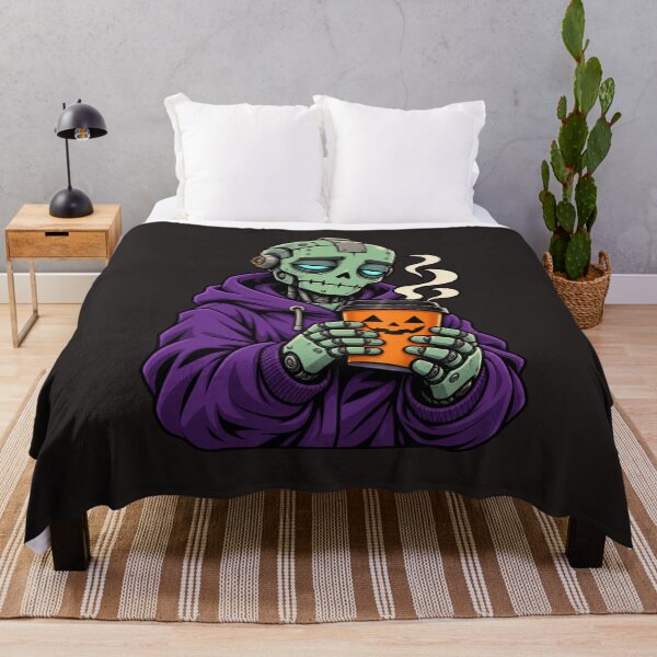 Item preview, Tired Cyber Zombie with Pumpkin Coffee – Halloween designed and sold by Thaivi Design.