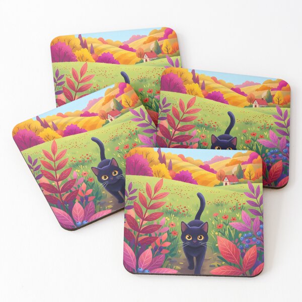 Item preview, Curious Black Cat in Colorful Autumn Meadow designed and sold by PurrfectHome.