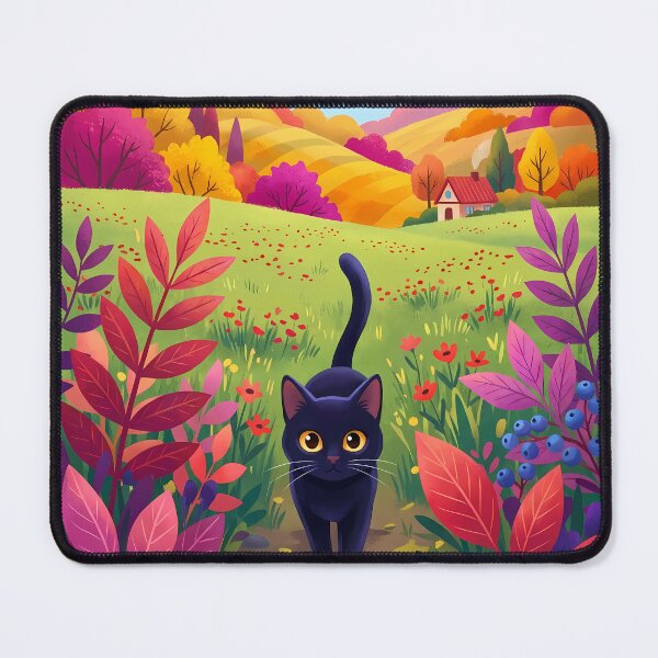 Item preview, Curious Black Cat in Colorful Autumn Meadow designed and sold by PurrfectHome.
