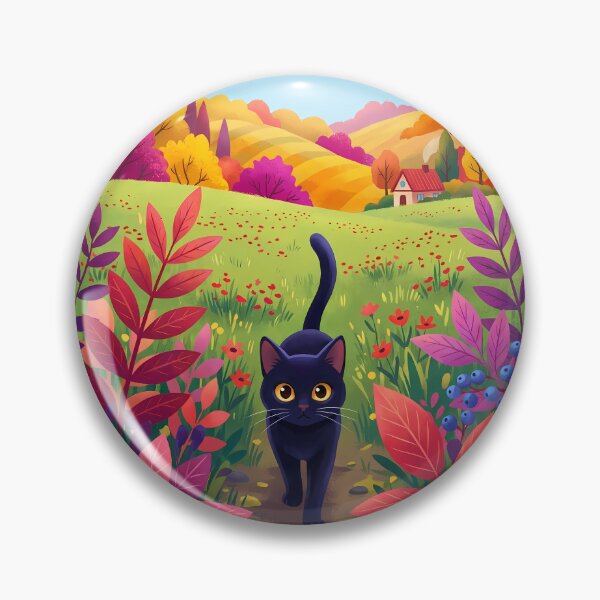 Item preview, Curious Black Cat in Colorful Autumn Meadow designed and sold by PurrfectHome.