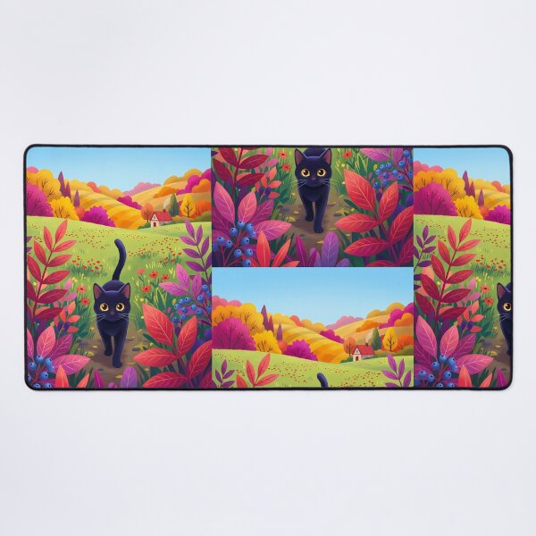 Item preview, Curious Black Cat in Colorful Autumn Meadow designed and sold by PurrfectHome.