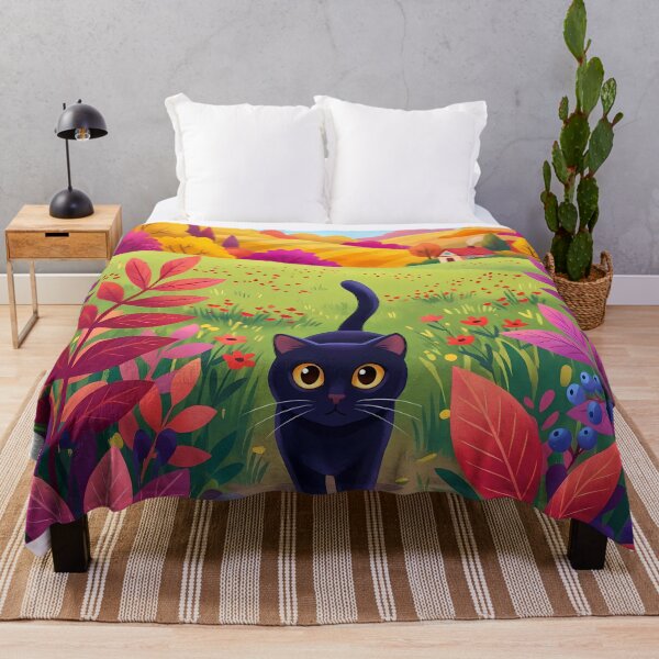 Item preview, Curious Black Cat in Colorful Autumn Meadow designed and sold by PurrfectHome.
